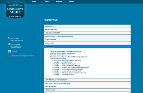 Screenshot of South Dakota Legislative Audit webpage